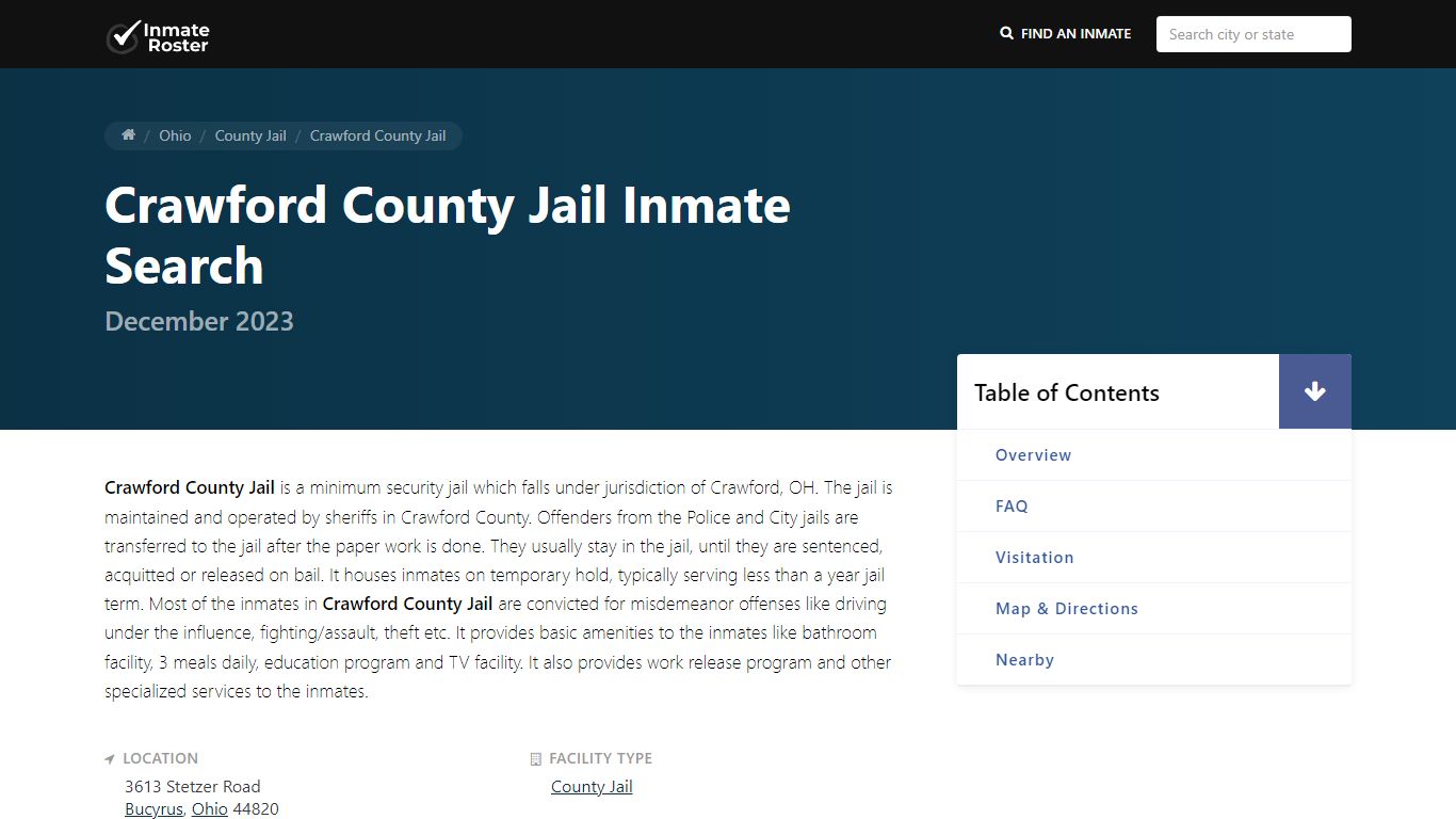 Inmate Search | Crawford County Jail - Bucyrus, OH